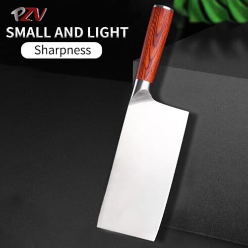 PZV Chinese Butcher Kitchen Knife Stainless Steel Cutlery Knife Full Tang Cleaver Cutter Filleting Steak Knife Gift box