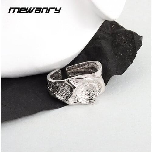Mewanry Irregular Texture 925 Sterling Silver Couples Rings for Women Simple Fashion Vintage Party Elegant Jewelry Birthday Gift