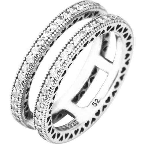 Ring Double Hearts Silver Rings For Women Men Anel Feminino 100% 925 Jewelry Sterling Silver Anillos Wedding