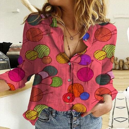 Colorful Bright Orange Fun wool ball Print Lady Breathable Light Casual Custom Design Shirt