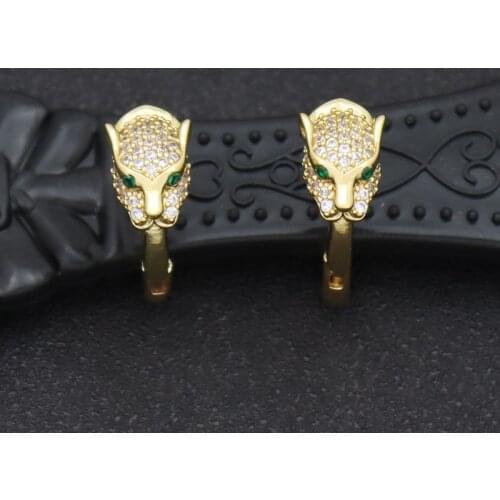 Cool Alien Earrings Cubic Zirconia Green Eye Leopard Hoop Earrings for Woman Animal Piercing Ear 3D Scary Leopard Jewelry aros