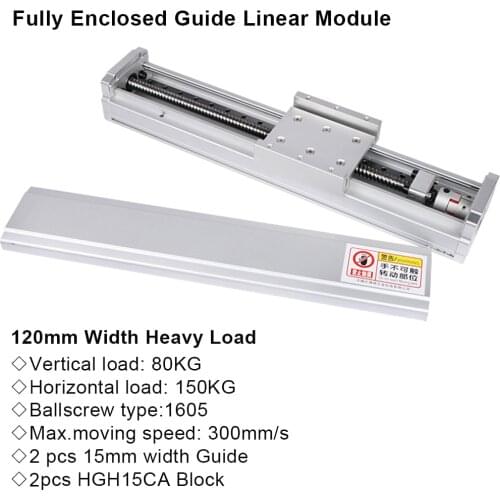100-400MM Stroke Guide Linear Module Heavy Load 150KG 120mm Width Fully Enclosed Ballscrew CNC Sliding Table Dust-proof Cover