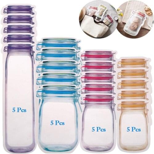 Reusable Mason Jar Bottle Bag Refrigerator Seal Fresh Food Storage Bag Nuts Candy Cookies Snacks Zipper Bags Kitchen Organizer