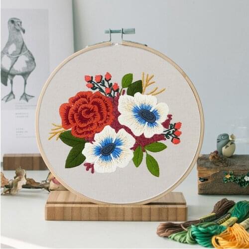 DIY Embroidery Kit For Beginners Embroidery Flowers Materials Package Hoop Bamboo Handmade broderie Cross Stitch Sewing Supplies