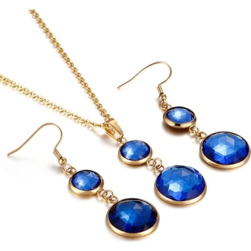 Multicolor Women Pendants necklace and hoop earrings sets jewelry stainless steel for bride wedding