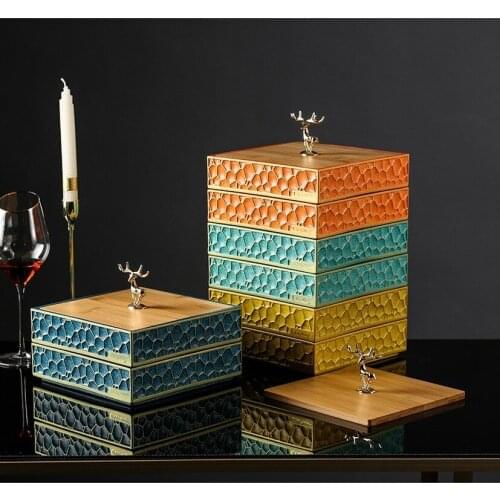 Nordic luxury dried fruit plate with partition and cover luxury living room Club nuts snacks candy box storage plate jar CL31103