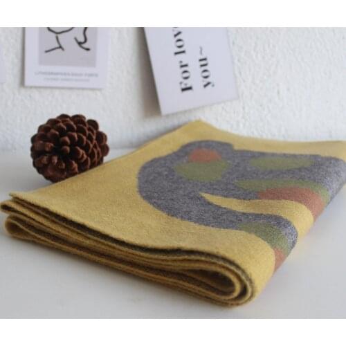 Winter 2020 new Japanese style cute jacquard letter kitten medium length knitted womens scarf thickened warm wool knitted shawl
