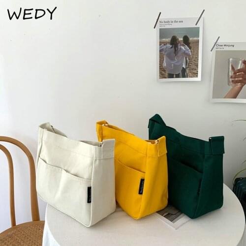 Solid Color Canvas Shoulder Bag Female Casual Shoulder Messenger Bag Korean Style Women Simple Sling Bags Student Book Handbag