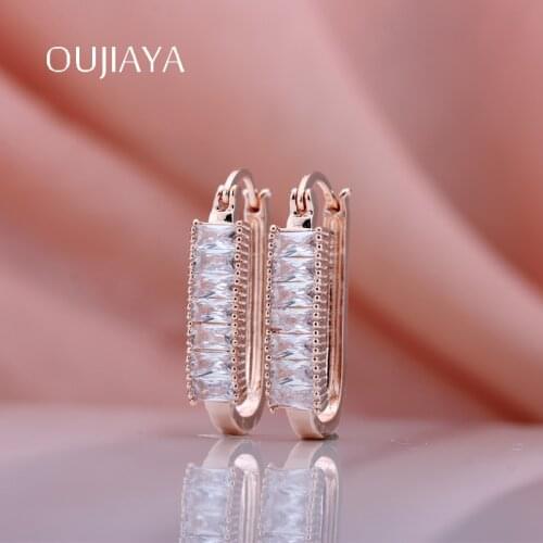 Oujiaya New Gift Trendy 585 Rose Gold earring Tourmaline Natural Zircon Square Fashion hot sell Wedding Dangle Earrings A19