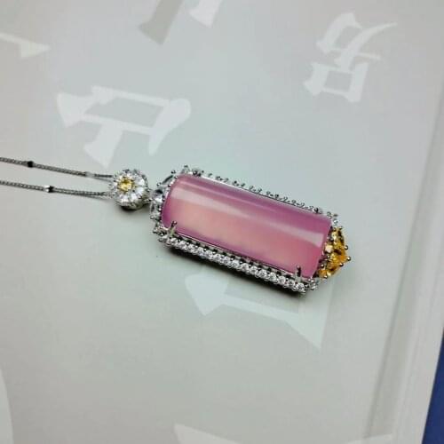 Natural ice seed powder chalcedony pendant necklace