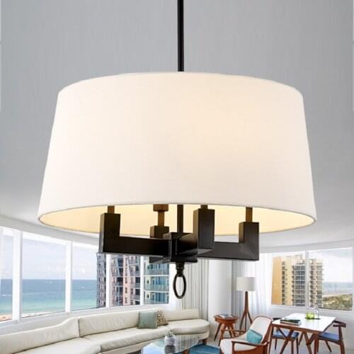Pastoral Nordic American style retro nostalgic fabric shade black Iron pendant light living room dining room hanging lighting