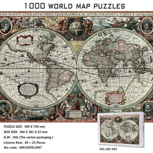 Tomax Spot 1000 Pieces of World History Map hd Paper Jigsaw Puzzle 75X50cm Children Learning Educational Toys Modern Home Hangin
