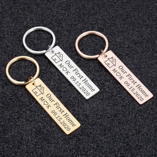 2Pcs Personalized Family Keychain Our First Home Custom Date Initials Couples Romantic Anniversary Valentine Gift for Families