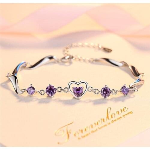 Authentic 925 Sterling Silver Bracelet Fashion Jewelry Heart Crystal Bracelets Bangles For Women Wedding Party Jewelry Gift