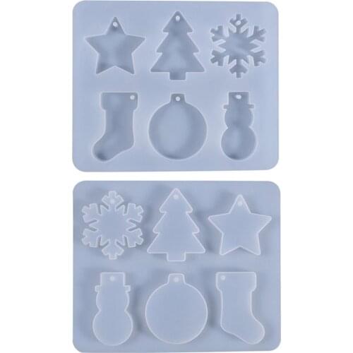 Christmas Pendant Silicone Mold Snowman Boots Bell Resin Mould Christmas Snowflake Snowman Tree Series Pendant Silicone Mold