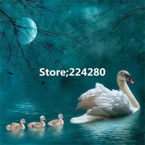 Needlework,Cross stitch,14CT Unprinted The moonlight Swan Lake scenery Embroidery kit Art Cross-Stitching,DIY Handmade decor