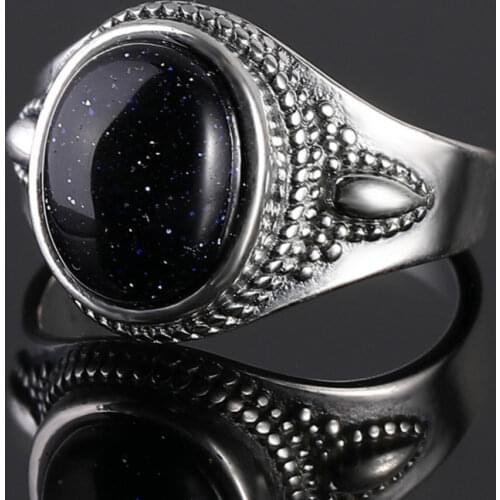 S925 Sterling Silver Ring 8x10mm Blue Sandstone Personalized Gemstone Rings for Women Wedding Jewelry Gift Fine Jewelry