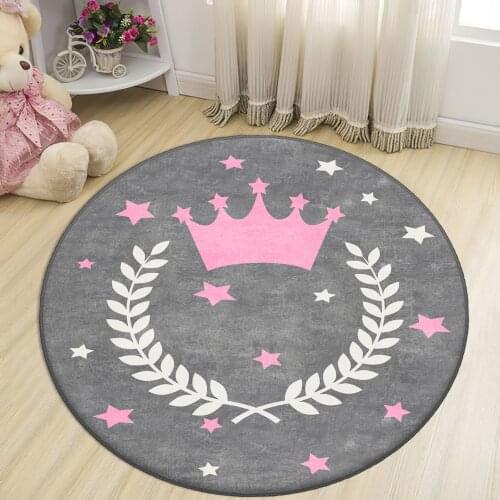 Gray Round Kids Room Rug clock numbers girl heart educational carpet
