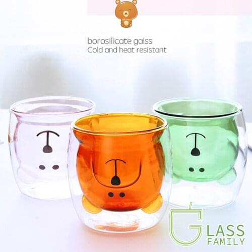 GF Cute Mugs Bear Coffee Mugs Heat-resistant Double Wall Glass Cup Milk Cups Tea Mug Glasses Drinking Valentines Day Birthday
