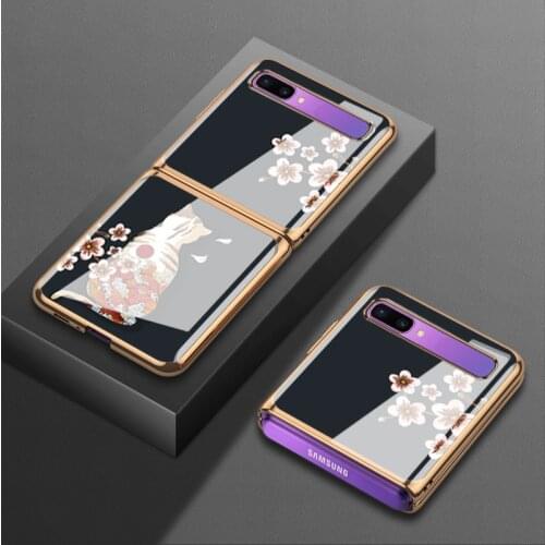 For Samsung Z flip5g mobile phone case folding sm-f700n protective case f7070 electroplated glass f7000 personality cat