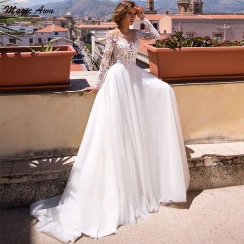 Magic Awn Elegant Wedding Dresses Boho Long Sleeves Lace Appliques Illusion Princess Country A-Line Mariage Gowns Vestidos Novia