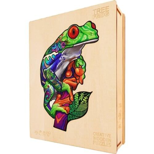 Unique Wooden Puzzles Tree Frog Animal Shape Wooden Jigsaw Puzzle For Adults Kids Interactive Educational Games Puzzle Toys Gift