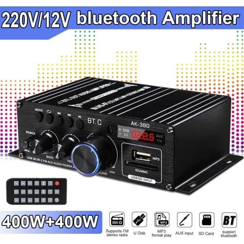 AK380/AK370 800W Hifi Power Amplifier Audio Home Theater Amplifier BASS 2 Channel bluetooth Class D FM Amplifiers USB/SD AUX
