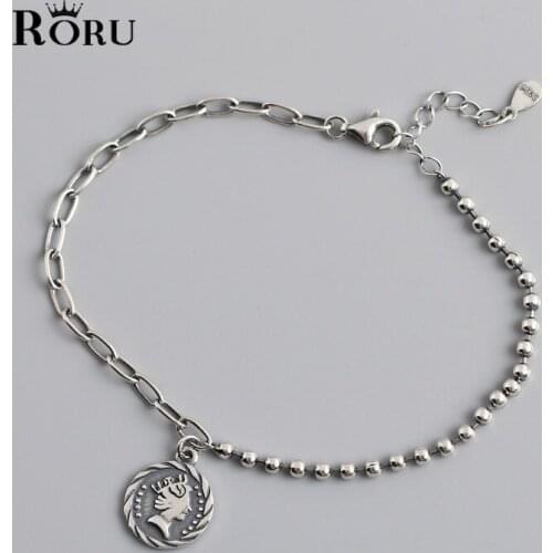 Genuine Retro Charm Bracelets for Women 925 Silver Round Tag Beads and Chain Trendy Jewelry for Boys Girls Birthday Presents