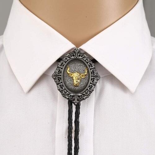 Vintage western animal bull head bolo tie for man Indian cowboy western cowgirl leather rope zinc alloy necktie