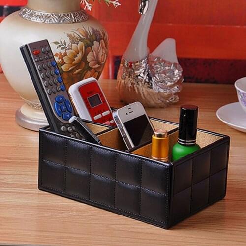 High Quality Leather Home Desk Organizer Storage Box Organizer TV Remote Controls Media Jewelry Holder White Black