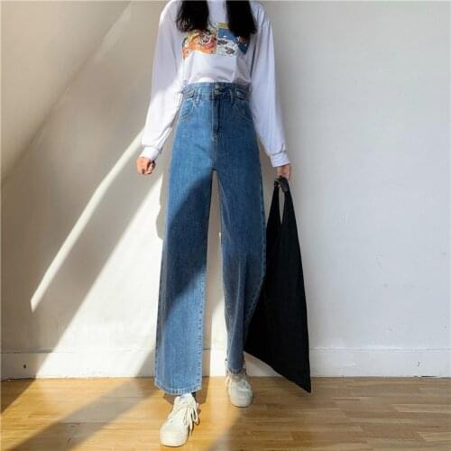 Spring and summer new plus size slim slimming jeans womens hundred towers tall straight wide-leg trousers