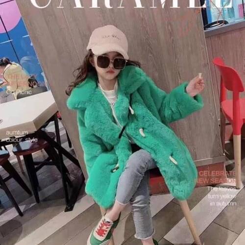 Winter Faux Fur Kids Girls Winter Jacket Thick Toddler Teen Warm Wool Fur Coat Long Pearl Baby Outwear Party Coat Kids Outwear