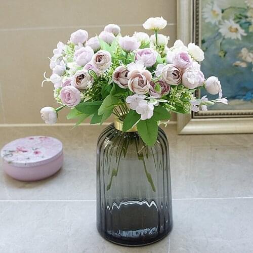 1 Bundle Small Tea Roses Bouquet Decorative Flowers Vases for Household Products Wedding Autumn Decoration Artificial Plants