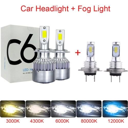 2pcs Led Car Headlights Accessories 6000K H1 H3 H11 H7 9005 9006 12V 80W Auto Fog Lamp Bulb Super Bright +Mini Fog Light