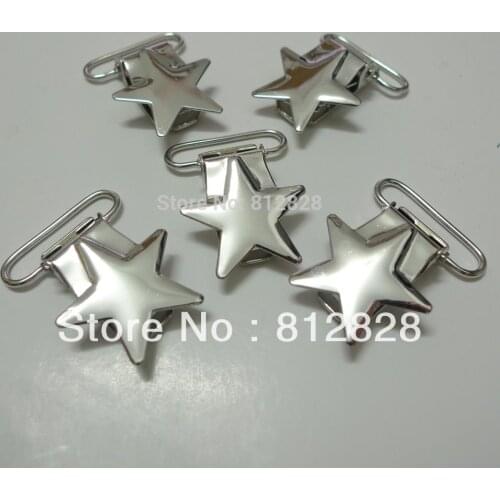25pcs 1'' 25mm Silver Colored Star Shaped Pacifier Clips Rack Plating