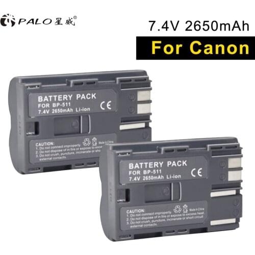 PALO 2pcs digital camera battery BP-511 For Canon EOS-D30/60 G5/6/90 FV300/40KIT V2501 MV300/450/630/750i MVS2/30i 25/65 2R20MC