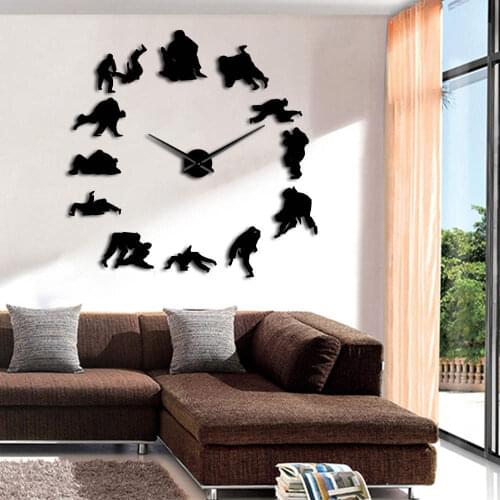 Amazon hot selling super DIY acrylic mirror wall hanging creative sports wrestling home decoration wall clock