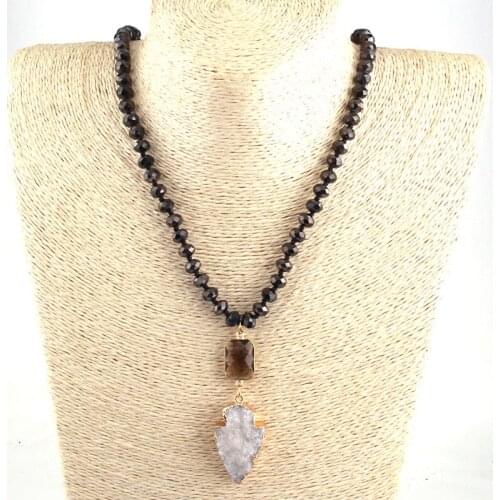 Free Shipping Fashion Bohemian Tribal Jewelry Long Crystal Knotted Druzy Arrowhead Necklaces For Women Ethnic Necklace