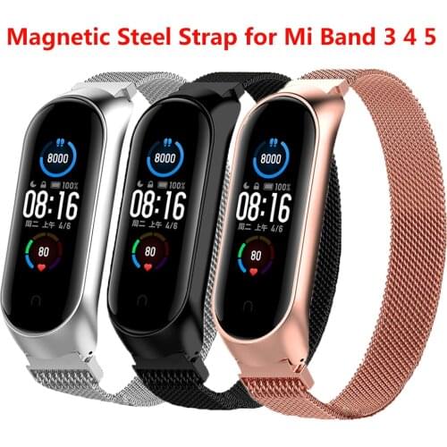 Screwless Stainless Steel Miband 6 5 4 for Mi Band 5 Strap Pulseira Magnetic Strap For Xiaomi Mi Band 4 5 6 Wrist Metal Bracelet