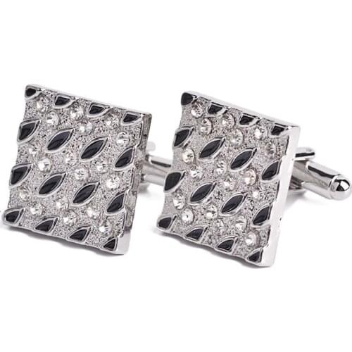 Brand Fashion Charm Cufflinks Classic Men Luxury Rhinestones Square Cuff Button French Shirt Black Enamel Business Cufflink Gift