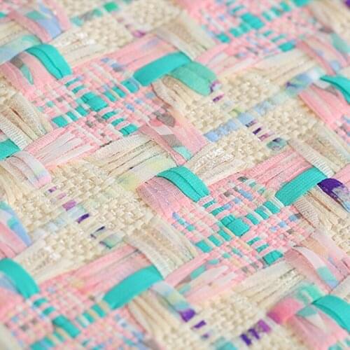 Clean Sale!145CM Wide 360G/M Blue Beige Pink Knitted Tweed Acrylic Polyester Cotton Fabric for Autumn Spring Dress Jacket E986