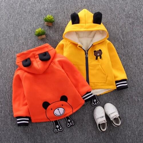 Childrens jacket baby boy clothes winter padded jacket plus velvet thick warm jacket girl cartoon cute clothing hooded coat