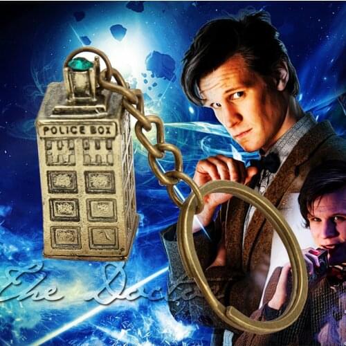 Euro-Ameican Classical Movie Doctor Who TARDIS Police Box Keychains Alloy Key Chains Size 1.5*3.5cm Wholesale 12pcs/lot