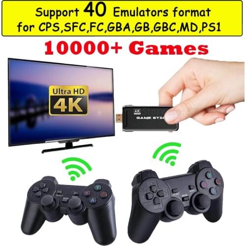 4K HD Handle Video Game Console 2.4G Wireless Controller For PS1/FC/GBA 40 emulator Retro TV Dendy Game 10000 Mini Games Stick