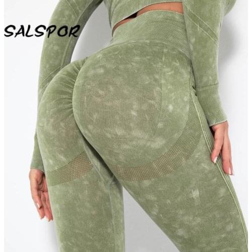 SALSPOR Tie-Dye Leggings Women Push Up Sports Pants Seamless Workout Leggings Stretch Gym Pants Fitness Running Sportswear