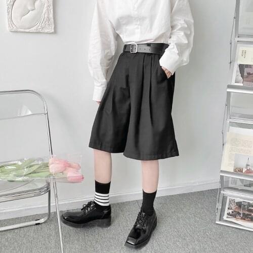 Large size summer niche simple loose wide leg Capris fashion mens Japanese straight pants trumpet pants