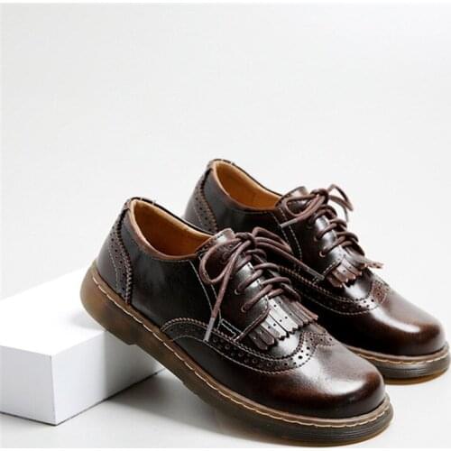 Fashion Sewing Women Creepers Brown Lace-up Flat Casual Sneaker Lady 2020 Black Tassel Oxford Shoes Woman Platform Flats Brogues