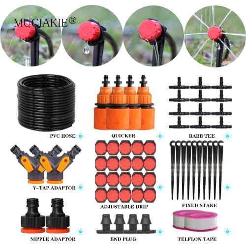 MUCIAKIE 60M Adjustable Garden Irrigation Drip System Bonsai Watering Kit 4/7mm New PVC Hose Tape Connector Drippers Tee Fitting