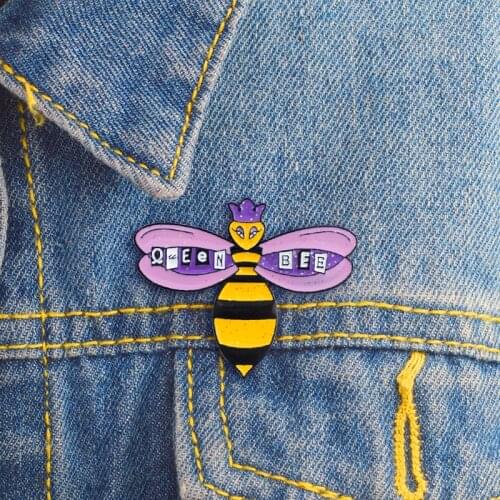 Cartoon Purple Wings Queen Bee Bling Purple Imperial Crown Enamel Brooch Friends Gifts