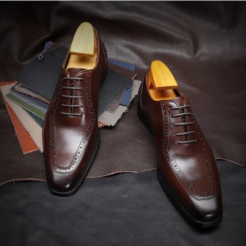 [Calf] 2020 new mens business formal wear Derby leather shoes Korean fashion pattern high quality small square toe mens shoes